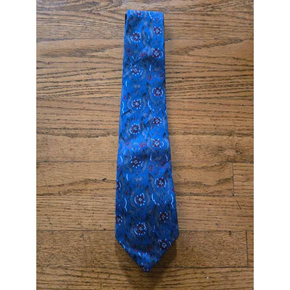 Vintage Christian Dior Men's Silk Tie Necktie Blue Flower Floral Pattern